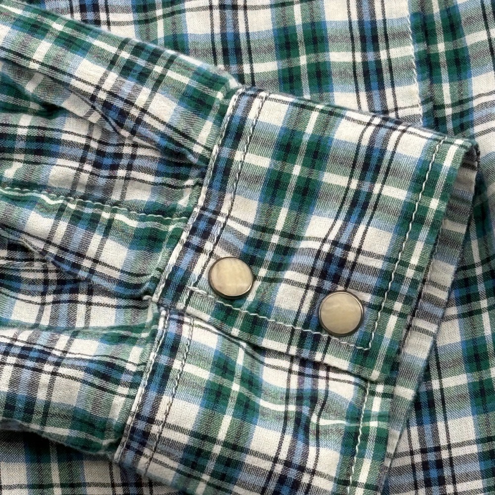 Lucky Brand Mens XXL Pearl Snap Shirt Plaid Grn/Blue Western Wear Casual‎ Cowboy - Picture 6 of 10